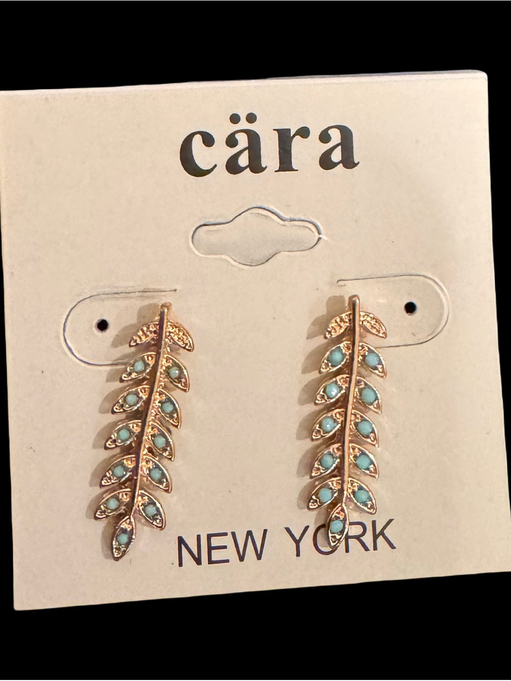 Gold-Tone Turquoise Leaf Drop Earrings